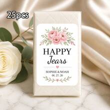 5/10/25pc Custom Wedding Tissue Labels Sticker, Personalized Happy Tears Stickers With Names And Date, Elegant Floral Bow Laurel And Gold Designs For Ceremony Favors, Bridal Shower Decor, Reception Welcome Table, Memorial Tears Of Joy Keepsake Labels - Multicolor - View 25