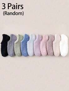Random 3 Pairs/1 Pair Unisex Coral Fleece Warm Boat Socks, Winter Thickened Anti-Cold Fuzzy Couple Home Socks With Non-Slip Dotted Bottom, Soft And Comfortable - Multicolor - View 6