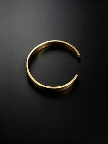 1PC Men's Fashion Stainless Steel 6MM Wide Open Cuff Bracelet, Casual Style, Non-Fading, Hypoallergenic - Yellow Gold - View 2