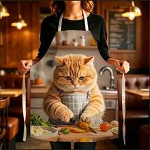 1pc Cartoon Cute Cooking Cat Creative Print Apron - Sleeveless Design, Durable And Comfortable Fit, Featuring Cat Cooking Pattern, Suitable For Cooking, Baking And Home Cleaning, Household Cleaning, Housework Apron, Hand-Painted Gardening Apron, Fun Home Gift - Multicolor - View 7