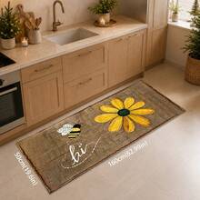 1pc, Bee & Daisy Pattern Printed Faux Cashmere Kitchen Mat, Absorbent Kitchen Floor Mat, Kitchen Rug, Long Runner Mat, Sink Front Mat, Suitable For Kitchen, Bathroom, Entryway, Hallway, Laundry Room And Home Decor - Multicolor - View 11