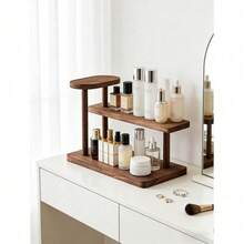 1pc Vintage Wooden Desktop Perfume & Cosmetics Storage Rack, Retro Solid Wood Makeup Organizer, Multi-Tier Display Shelf, Skincare Products Storage Rack, Suitable For All Seasons - Brown - View 8