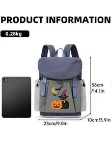 myco bags Unisex Portable Backpack, Halloween Pattern, Durable Polyester, Sturdy Zipper, Adjustable Shoulder Straps, 2D Print, Essential For Outings, Fashionable Student School Bag | Spacious And Convenient, New Back-To-School Bag, Suitable For Commuting, Travel, Casual, College Daily Wear - Multicolor - View 5