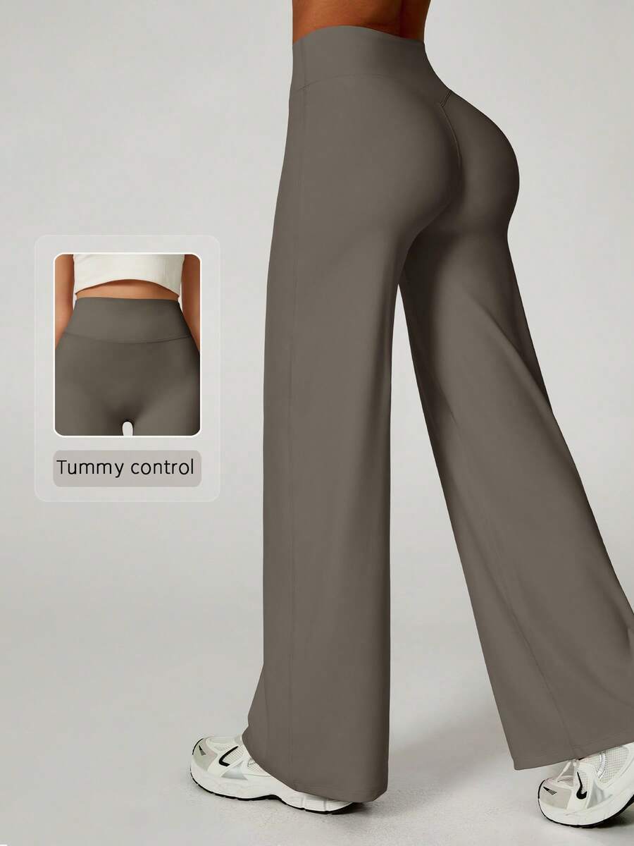 NcmRyu Women's One-Piece Solid Color High-Waisted Straight-Leg Wide-Leg Pants - Brown - View 1