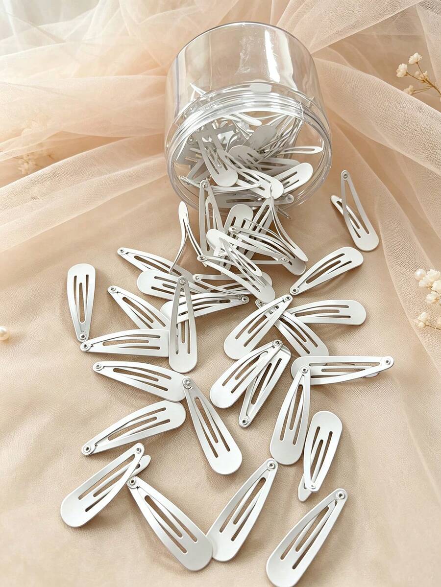 30入女童白色金屬壓扣髮夾,可愛兒童純色髮夾髮飾,日常使用 - 白色 - 查看 1