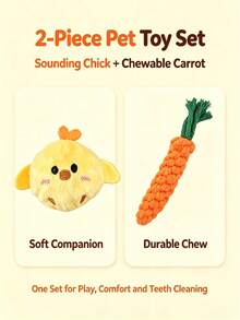 2pcs/Set Screaming Chicken Plush Doll And Braided Carrot Rope Chew Doll, Interactive Teething Doll For Small Dogs And Cats, Durable Puppy Kitten Doll, Relieve Anxiety, Suitable For Indoor Daily Entertainment - Multicolor - View 9