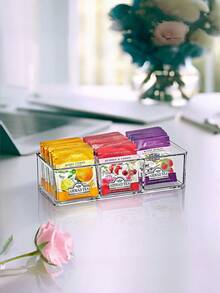 1pc 3-Compartment Lucky Tea Bag Storage Box, Suitable For Kitchen Cabinets, Coffee Station And Tableware Storage - Multicolor - View 5