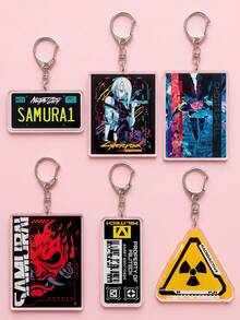 1Pc/6Pcs Cyberpunk & Sci-Fi Themed Acrylic Keychains, Including Night City License Plate, Lucy, Samurai Logo, Militech Asset Tag & Radiation Symbol Designs, Fashionable Bag Charms, Suitable For: Back To School, Gift For Anime Fans, Exquisite Collection, All Seasons - Multicolor - View 6