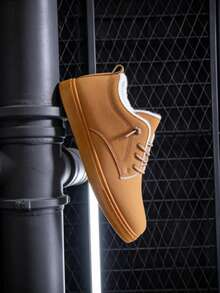 Men's Fashion Minimalist Casual Sports Skate Shoes, All-Season Cotton Sneakers - Brown - View 5