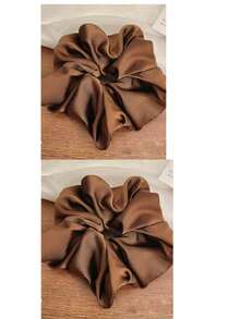 1pc Large Fluffy Long Hair Scrunchie, Solid Color, Casual, Polyester Fiber, High Elasticity, Soft Silky, Lightweight Luxury, Fashionable, 4 Seasons - Brown - View 6