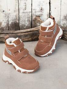 1 Pair Kids Winter Thermal Lined Snow Sports Shoes With Hook-And-Loop Thick Sole Warm - Brown - View 1