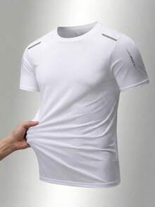 Men's Sports Running Short Sleeve Minimalist Elastic Breathable T-Shirt, Suitable For Summer Fitness, White - White - View 6