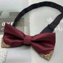 1pc Burgundy & Black Bowknot, Suitable For Business Party, Host, Daily Street Gentleman - Multicolor - View 3