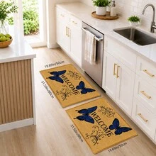 1pc Butterfly Print Faux Cashmere Kitchen Mat, Absorbent Kitchen Floor Mat, Kitchen Rug, Long Runner Mat, Sink Front Mat, Suitable For Kitchen, Bathroom, Entryway, Hallway, Laundry Room And Home Decor - Multicolor - View 12