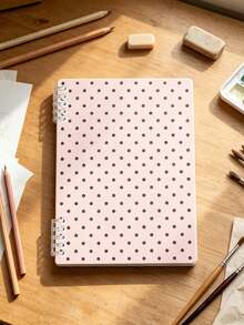 1pc Gentle INS Style Pink Background Brown Polka Dot Pattern Double Spiral Loose Leaf Notebook, Paper Inner Pages With Transparent Spiral Binding, Smooth Writing And Flipping, Suitable For Students Classroom Note-Taking, Daily Journaling, Diary, Memo Writing, Minimalist Artistic Desktop Stationery, Perfect Gift For New Year, Valentine's Day, Mother's Day, Father's Day, Graduation Season - Multicolor - View 6