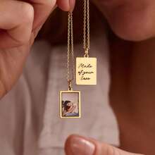 Personalized Photo Necklace, Customized Square Photo Pendant, Engraved Back, Pet Memorial Gift - Multicolor - View 3