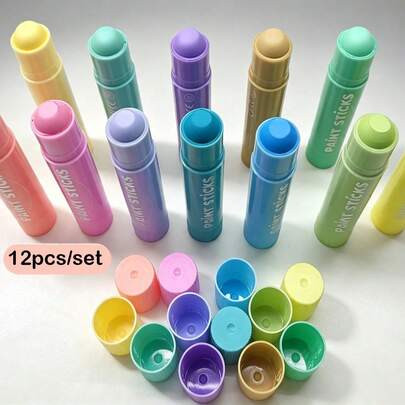 asmodee 12Pcs Macaron Color Twist Paint Sticks Washable Quick Dry Crayons, Smooth Application For Kids Drawing, Oil Painting, Classroom Crafts, Home Art Creation & Early Educational Painting Supplies