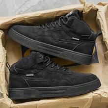 Men's Comfortable High-Top Sneakers, Perforated Design, Suitable For Walking, Travel, Work And Daily Use - Black - View 3