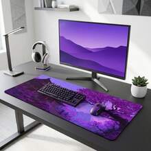 Purple Ancient Architecture Foggy Flower Tree Art Pattern Extra Long Gaming Mouse Pad And Desk Mat Set, Non-Slip Durable Rubber Bottom, Smooth Surface Suitable For Computer Laptop Office Home, Abstract Art Decoration, Back To School Supplies - A - View 4