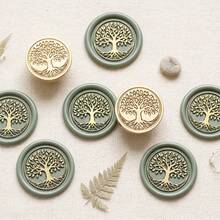 1 Set Tree Of Life Pattern Wax Seal Stamp With Wooden Handle + 2.5cm Stamp Head, Suitable For Wedding And Personalized Gifts, Envelope Sealing, Gift Packaging, Personalized Wax Seal For Invitations - Stamp + Handle - View 2