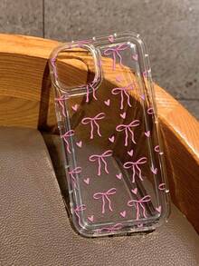 粉色愛心蝴蝶結透明手機殼 Coquette 風格極簡可愛防震保護殼 - 彩色 - 查看 1