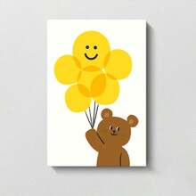 Korean Style Cute Cartoon Bear & Flower Wall Art, INS Style Children's Room Bedroom Bedside Decor Painting, Framed Or Unframed - Cartoon - View 11