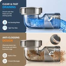Upgraded Double Bowl Sink Drain Kit – Space-Saving Rear Drainage Pipe With Overflow Port, Anti-Odor Sealed Trap, Leak-Proof Thickened PP Material, Easy DIY Installation For Kitchen Renovation & Home Use. - Kitchen Double Sink Drain - View 3