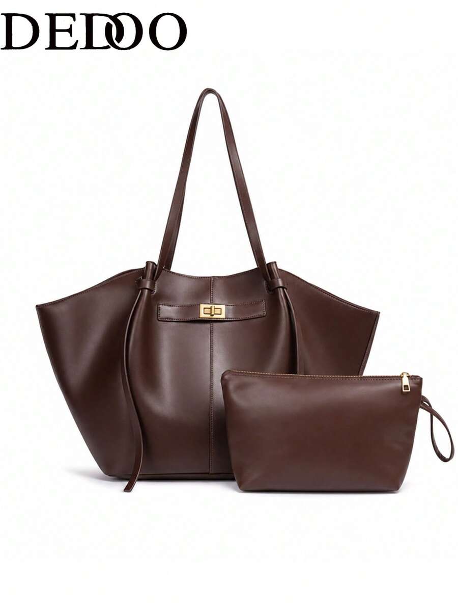 Dedoo Fashionable Large Capacity Trapezoid Designer Lock Clasp Women's Shoulder Bag Luxury PU Leather Handbag Premium Underarm Bag