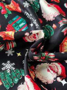 Young Girls Christmas Girls' Holiday Style Contrast Color Ruffle 2 In 1 Pinafore Dress, Autumn/Winter Long Sleeve Cute Bow Decor Round Neck Christmas Tree Santa Claus Gift Box Bow Candy Cane Bell Print A-Line Dress - Dark Green - View 10
