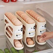 Auto Rolling Egg Dispenser Rack, Sliding Egg Storage Holder, Space Saving Refrigerator Egg Organizer For Fresh Eggs Storage - White - View 6