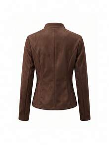 Women's Solid Color Casual Versatile Daily Long Sleeve Jacket - Brown - View 3