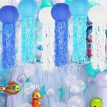 3pcs Gradient Blue Jellyfish Paper Lanterns, Ocean Theme Hanging Decor, Underwater Style Decoration For Mermaid Party, Birthday, Baptism, Wedding Wall Decor - -multiple Styles - View 8