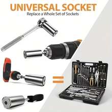Universal Socket Wrench Torque Head Set Ratchet Super Socket Tool Electric Drill Adapter Wrench Key Multi-Function - Universal Socket BL - View 6