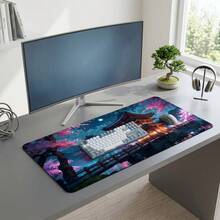 Japanese Sakura Temple Night Scene Pattern Extra Long Gaming Mouse Pad And Desk Mat Set, Non-Slip Durable Rubber Base, Smooth Surface, Suitable For PC Laptop Office Home, Abstract Art Decoration, Back To School Supplies - A - View 7