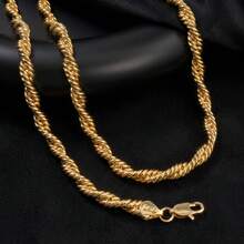 2pcs/Set Vintage 14K Gold Plated Copper Multi-Strand Twisted Rope Gold Necklace & Bracelet Jewelry Set, For Women Daily & Party Wear - Gold - View 4