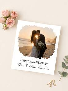 1/3pcs Custom Photo And Text Anniversary Greeting Card, Personalized Oil‑Painting Style Picture Card, Happy Anniversary Keepsake Card For Couple - Multicolor - View 2