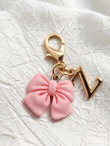 1pc 2-In-1 26 Letters + Pink Bow Lobster Clasp, Exquisite Cute Pink Bow Keychain/A-Z 26 Letters Keychain/Suitable For Bags, Wallets And Other Decorative Accessories, Ideal Holiday Gift Accessory - Multicolor - View 17
