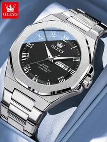OLEVS 3727 Original Man Watch Stainless Steel Waterproof Luminous Dual Calendar Luxury Brand Roman Scale Quartz Wristwatches Men - One Size - View 15