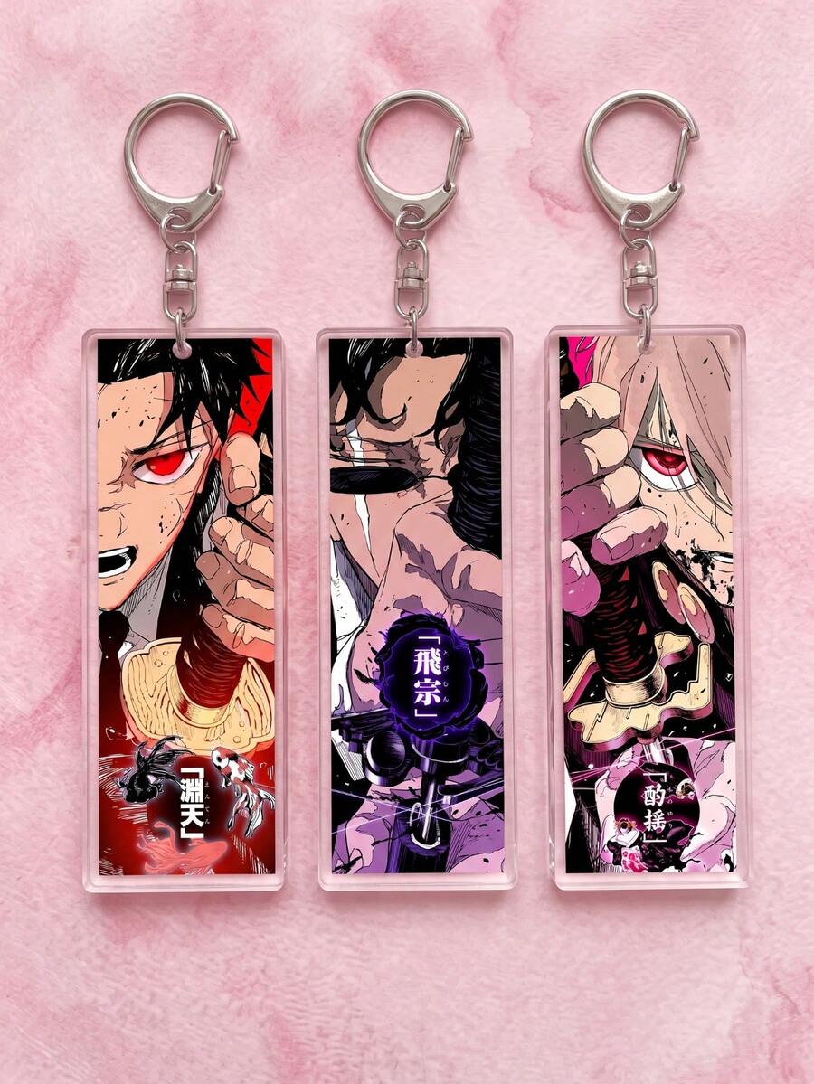 1Pc/3Pcs Kagurabachi Theme Acrylic Keychains, Featuring "Enten", "Tobimune" And "Kumeyuri" Demon Blades And Character Close-Up Designs, Fashionable Bag Charm, Suitable For: Back To School, Gift For Anime Fans, Exquisite Collection, All Seasons. - Multicolor - View 1