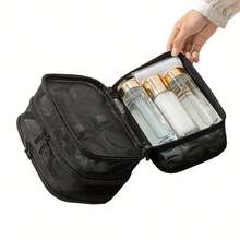 Nylon Mesh 3-Layer Makeup Bag, Large Capacity Multi-Compartment Storage Bag, Multi-Function Toiletry Bag - Black - View 8