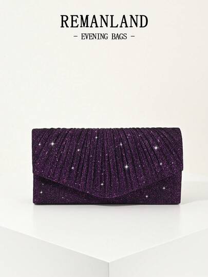 REMANLAND Mini Shiny Chain Folding Pleated Square Clutch Bag, Rhinestone Embellished Evening Bag, Perfect Match For Women's Ball Gown, Ball Accessories, Sequin Dress, Shiny Dress, Elegant Dress, Elegant Ball Bag, Perfect For Bridesmaids, Suitable For Wedding Reception, Party, Wedding, Ball, Banquet/Gala Occasions.