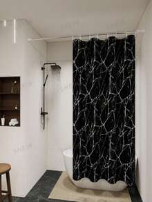 Premium Black Marble Pattern Shower Curtain, Luxury Style, Easy To Clean, Durable, Water-Resistant, Blackout, Opaque, Suitable For Bathroom, Hotel, Home, School, Multiple Sizes Available, Adjustable, With Hooks - Black Marble - View 4