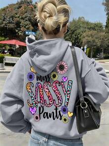 Design-Forward Letter Print Grey Pullover Sweatshirt With Ribbed Cuffs And Round Neck, Perfect For Girls And Teens. Its Minimalist Fashion Style Perfectly Complements Casual Daily Wear, Making It An Ideal Choice For Autumn And Winter - Grey - View 1