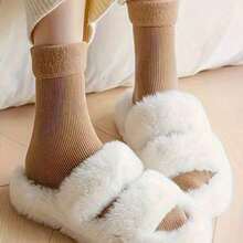 5 Pairs Comfortable Wool Winter Socks, Thick And Warm, Soft Texture, Earth Tone Design, Made Of Polyester And Nylon, Knitted Fabric, Solid Color Style, Suitable For Cold Weather/Yoga/Sleep Scenes, Showcasing Fashionable Women's Charm - Multicolor - View 3