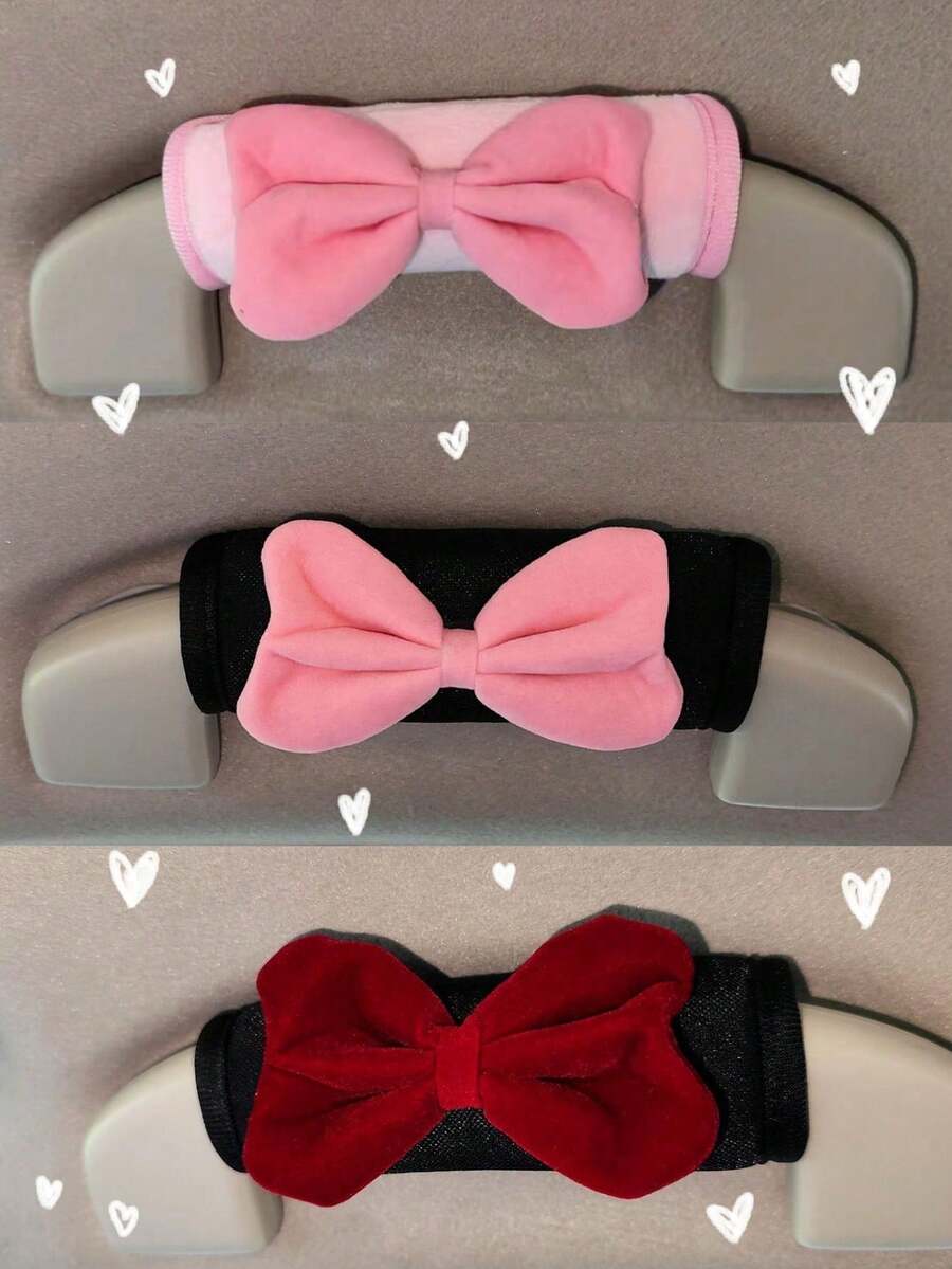 2pcs Cute Bow Plush Car Roof Handle Covers, Soft Grip Handle Protector, Car Interior Decoration Accessories - Multicolor - View 1