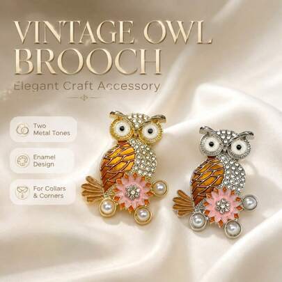 Retro Enamel Owl Lapel Pin, Rhinestone Pearl Flower Inlaid Animal Brooch, Two‑Tone Elegant Accessory For Women Daily Outfit