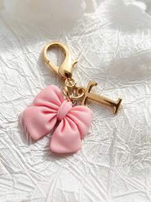 1pc 2-In-1 26 Letters + Pink Bow Lobster Clasp, Exquisite Cute Pink Bow Keychain/A-Z 26 Letters Keychain/Suitable For Bags, Wallets And Other Decorative Accessories, Ideal Holiday Gift Accessory - Multicolor - View 8