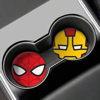 asmodee 2 Pieces/Set Spider-Man And Iron Man Car Cup Holder And Door Slot Mats, Cartoon Car Interior Anti-Slip Storage Mats