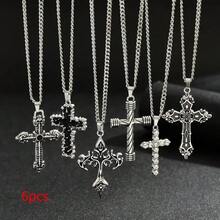 6pcs/Set Men's Vintage Coptic Cross Layered Necklace | Stainless Steel Cast Avant-Garde Jewelry, Premium Texture Choice For Party And Daily Wear - 6pcs/set - View 2