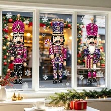 1/3pcs Glitter Nutcracker Window Cling, Static Cling, Reusable, For Home Winter Bedroom Window, Nutcracker Soldier Snowflake Print, Holiday Window Decor - Multicolor - View 5